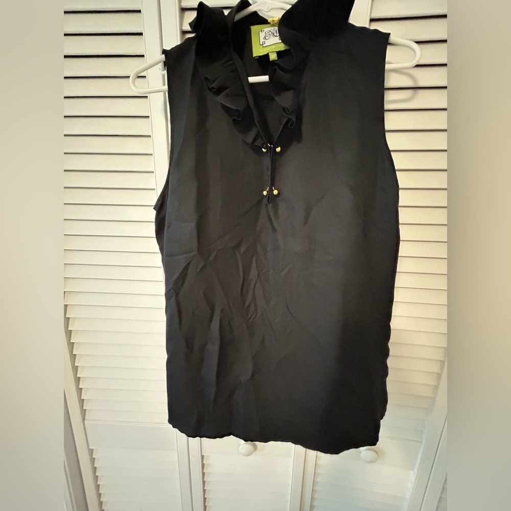 Black Sleeveless Ruffle Top